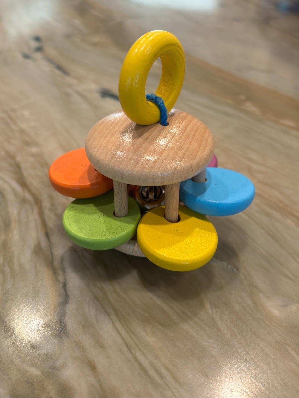 Wooden Rainbow Rattle Toy with Jingle Bell